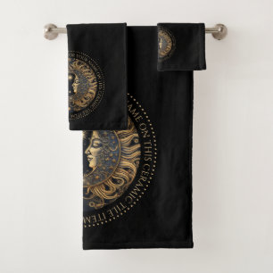 Celestial Sun Moon Stars Black Personalised Bath Towel Set