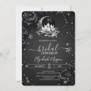 Celestial Sun,Moon,Stars Black Roses Bridal Invitation