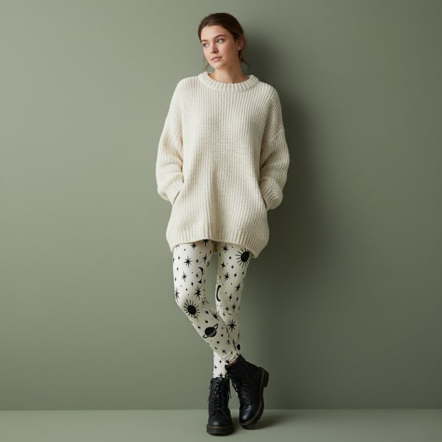 Celestial Sun Moon Stars Cream Leggings (Creator Uploaded)