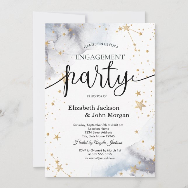 Celestial Sun,Moon,Stars Engagement   Invitation (Front)