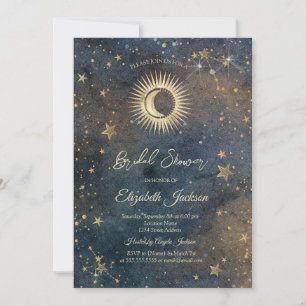 Celestial Sun,Moon,Stars Galaxy Bridal Shower Invitation