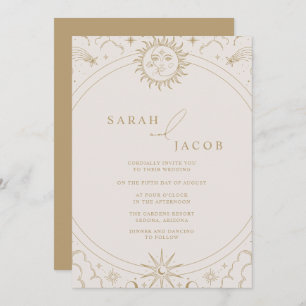 Celestial Sun Moon Stars Gold Wedding  Invitation