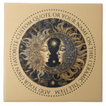 Celestial Sun Moon Stars Midnight Sky Personalised Ceramic Tile<br><div class="desc">An elegant ancient ethereal sun moon stars tile that can be customised with your own favourite quote or your name. You may use these for home decor backsplash,  as coasters or as a decorative tile. Sand coloured background. You can add your favourite quote or your name.</div>