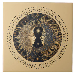 Celestial Sun Moon Stars Midnight Sky Personalised Ceramic Tile