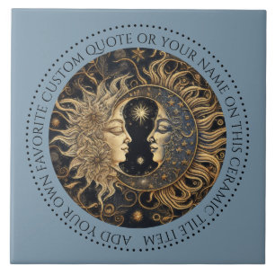 Celestial Sun Moon Stars Midnight Sky Personalized Ceramic Tile