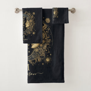Celestial Sun Moon Stars Monogrammed Bath Towel Set
