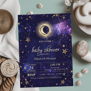Celestial Sun,Moon,Stars Purple Night Sky Invitation