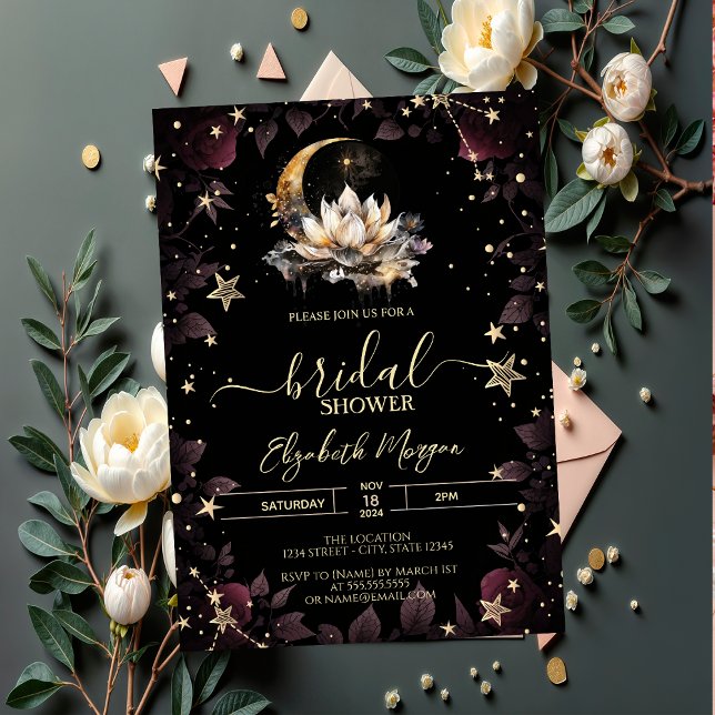 Celestial Sun,Moon,Stars Roses Bridal Shower Invitation (Creator Uploaded)