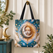 Celestial Sun Moon Stars Teal Gold Fantasy