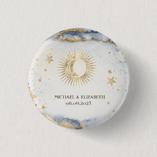 Celestial Sun,Moon,Stars Watercolor 3 Cm Round Badge