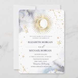 Celestial  Sun,Moon,Stars Wedding  Invitation