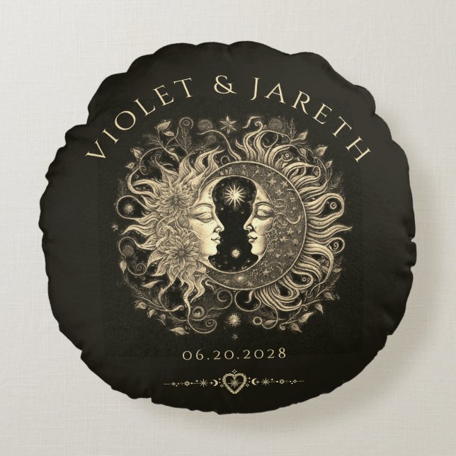 Celestial Sun Moon Stars Wedding  Round Cushion (Front)