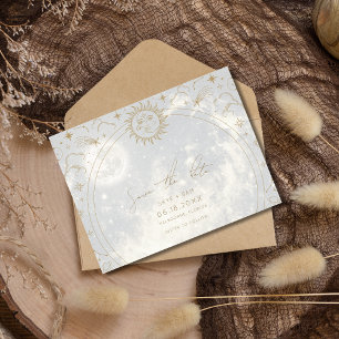 Celestial Sun Moon Stars Wedding Save the Date Announcement Postcard