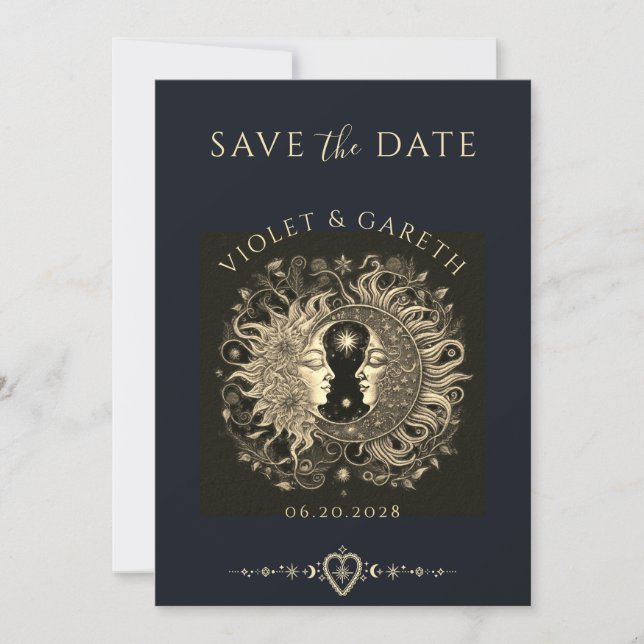 Celestial Sun Moon Stars Wedding Save The Date Invitation (Front)