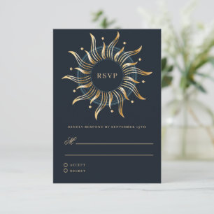 Celestial Sun Navy Golden Monogram RSVP Card