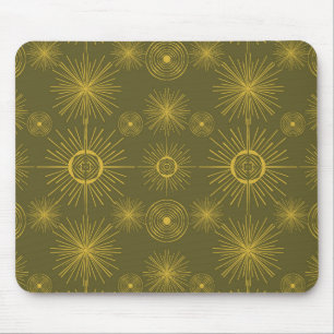 Celestial Sun Stars Olive Green Mouse Pad