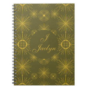 Celestial Sun Stars Olive Green Notebook