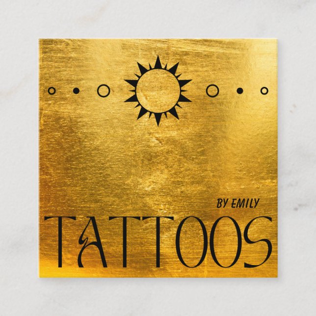 Celestial Sun Tattoo Salon Gold Metallic Square Business Card (Front)