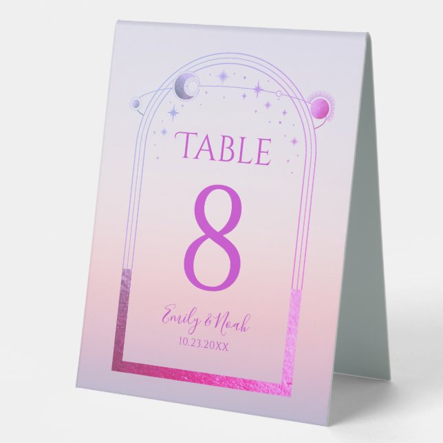 Celestial Sunset Pink Sun Moon Stars Wedding (Front)