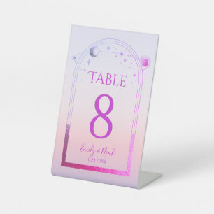 Celestial Sunset Pink Wedding Table Number Pedestal Sign