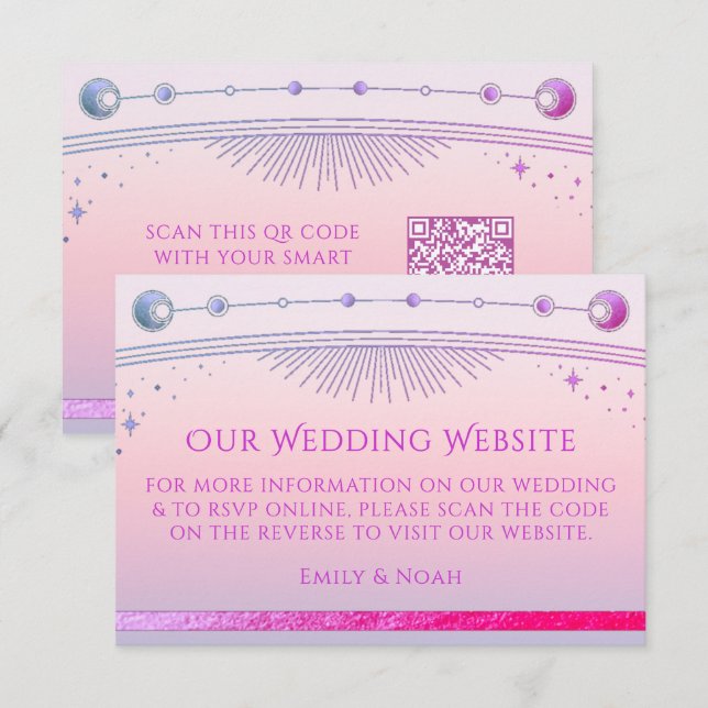 Celestial Sunset Pink Wedding Website RSVP QR Code Enclosure Card (Front/Back)