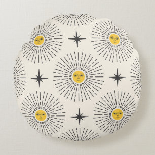 Celestial Sunshine Vintage Pattern Round Cushion