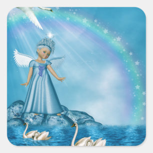 Celestial Swan Guardian Square Sticker