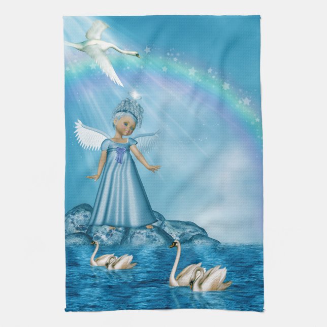 Celestial Swan Guardian Tea Towel (Vertical)