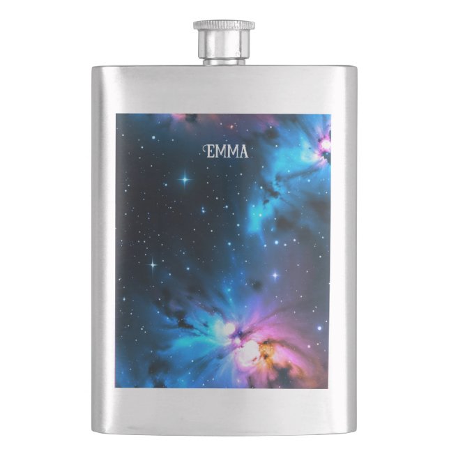 Celestial Swirls of Stars Custom Name Hip Flask (Front)