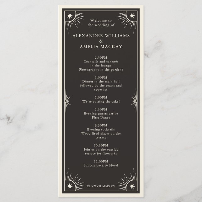 Celestial Tarot Boho star wedding timeline program (Front)