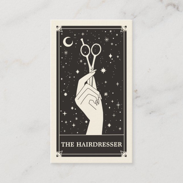 Celestial Tarot Hairdresser Black Business card (Front)
