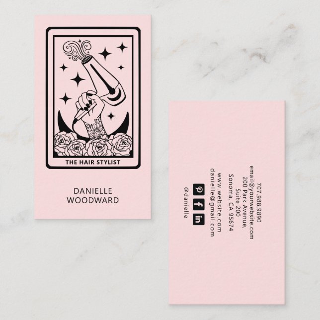 Celestial Tarot Hairdresser Blush Pink Business Card (Front/Back)