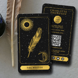 Celestial Tarot Logo Black Gold Writer Author Business Card
