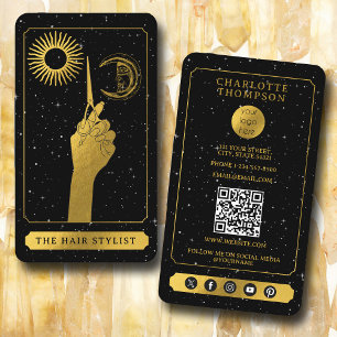 Celestial Tarot Logo Hairdresser Black Gold Business Card
