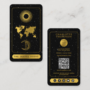 Celestial Tarot Logo Travel Agent Black Gold Business Card