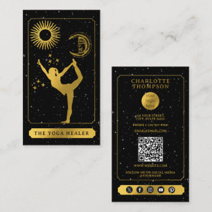 Celestial Tarot Logo Yoga Healer Black Gold Business Card