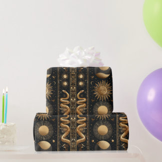 Celestial Tarot Moon Phases with Golden Snakes Wrapping Paper