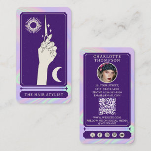 Celestial Tarot Photo Hairdresser Holographic Business Card