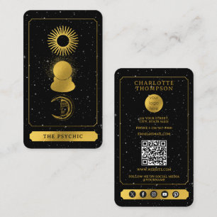 Celestial Tarot Reader Psychic Ball Gold Black Business Card
