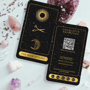 Celestial Tarot Sun Moon Hairdresser Black Gold Business Card