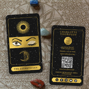 Celestial Tarot Sun Moon Makeup Artist Black Gold Business Card