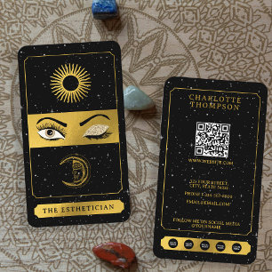 Celestial Tarot Sun Moon Makeup Artist Black Gold Business Card