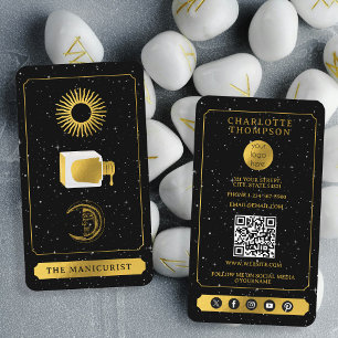 Celestial Tarot Sun Moon Nail Salon Black Gold Business Card