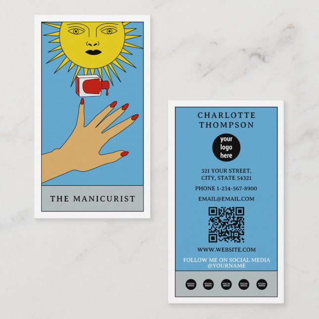 Celestial Tarot Sun Nail Salon Beauty Modern Logo Business Card (Front/Back)