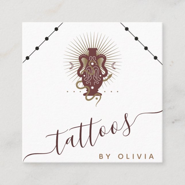 Celestial Tattoo Artist Boho Snake & Social Media Square Business Card (Front)
