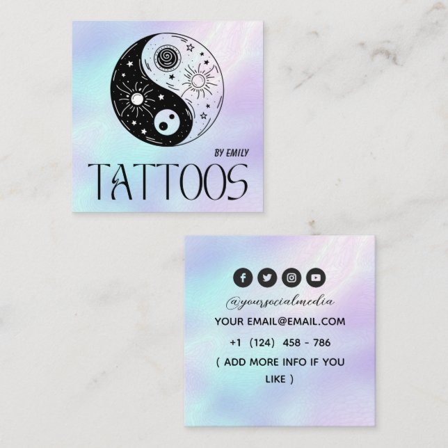 Celestial Tattoo Salon Holographic Square Business Card (Front/Back)