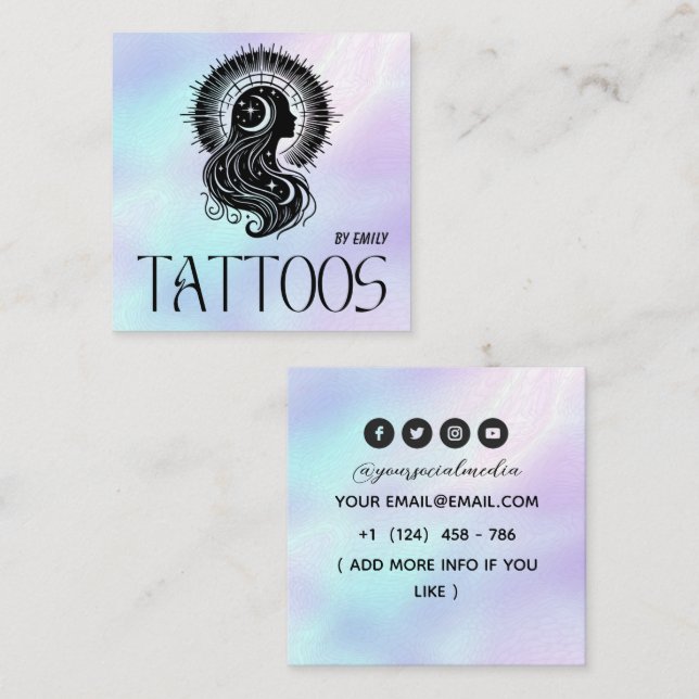 Celestial Tattoo Salon Holographic Square Business Card (Front/Back)