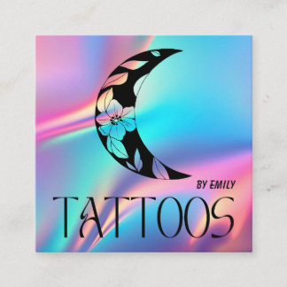 Celestial Tattoo Salon Moon Holographic Square Business Card