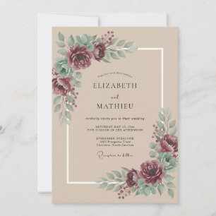 Celestial Taupe Plum Peony Wedding Invitation