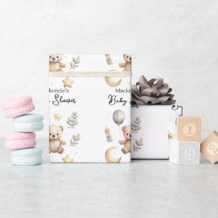 Celestial Teddy Bear Watercolor Baby Shower Wrapping Paper